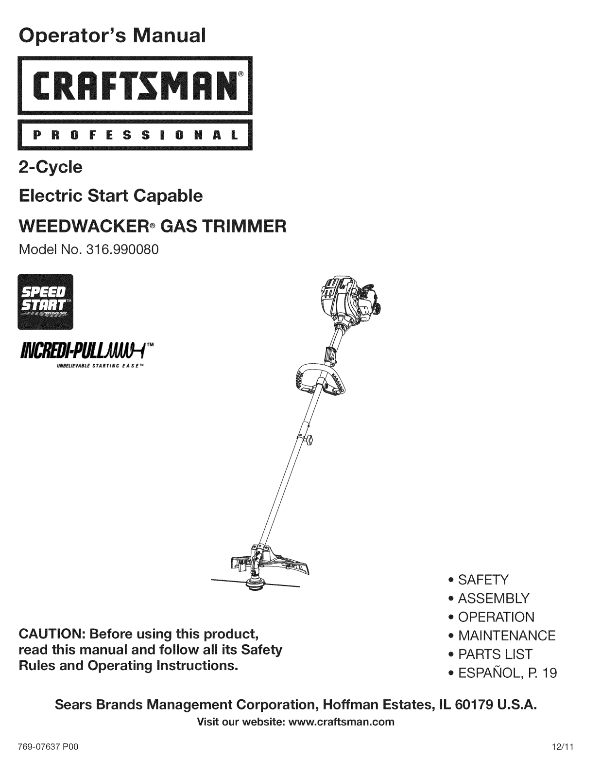 Craftsman 316990080 Owner’s Manual