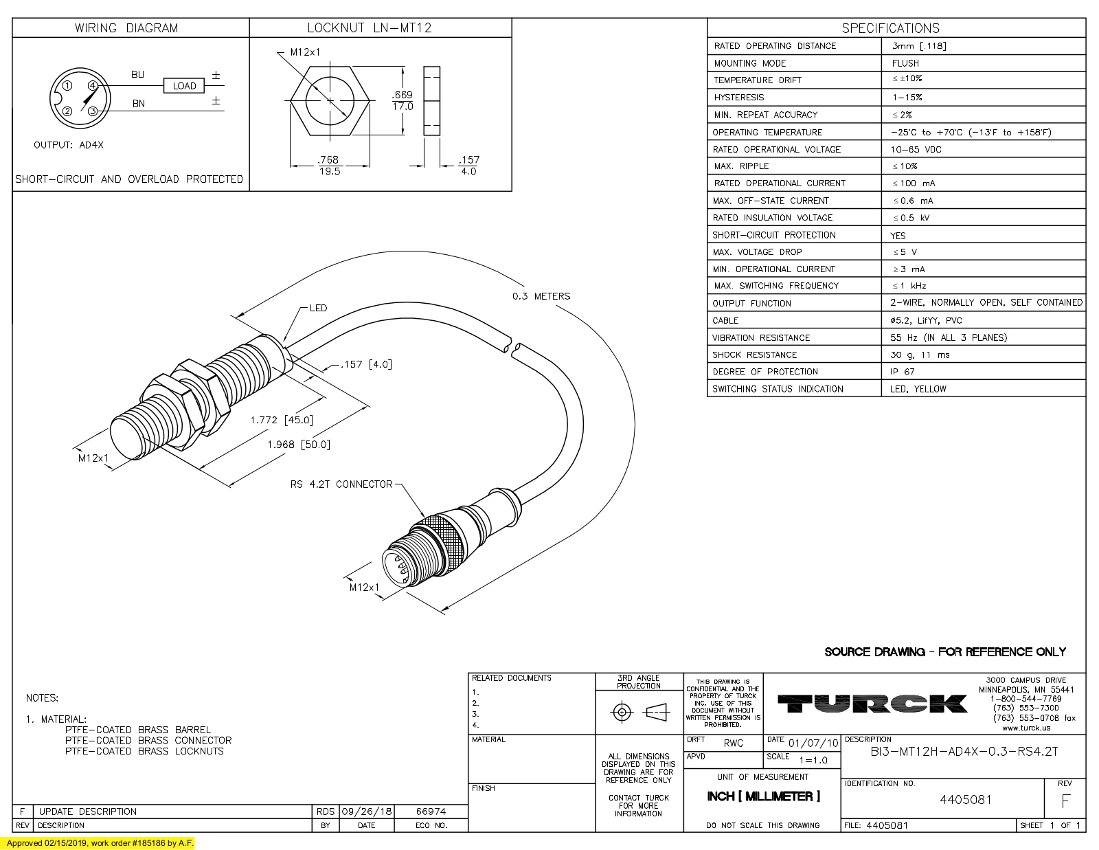 Turck BI3-MT12H-AD4X-0.3-RS4.2T Data Sheet