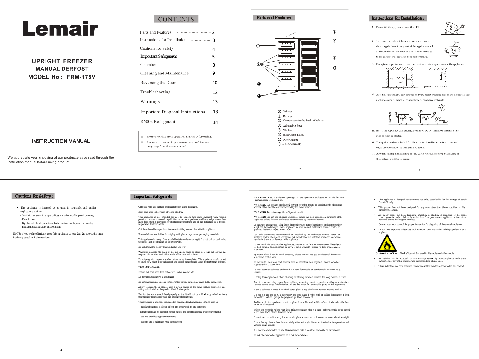 Lemair FRM175V User Manual