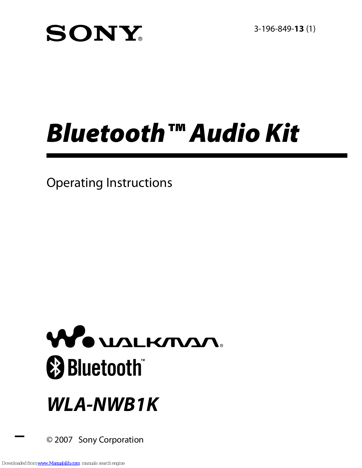 Sony Walkman WLA-NWB1K Operating Instructions Manual