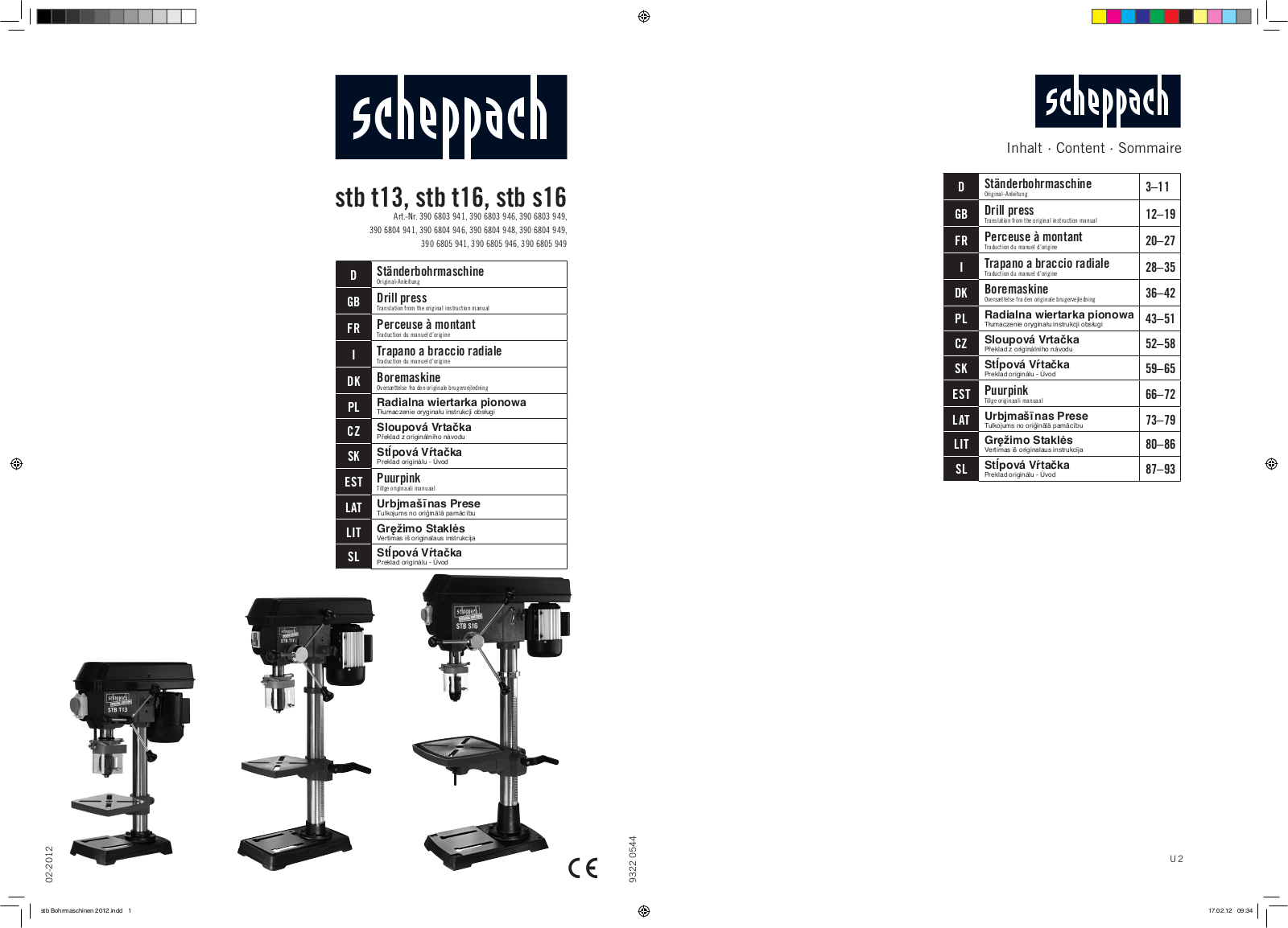 Scheppach stb t13,stb s16,stb t16 Translation From The Original Instruction Manual