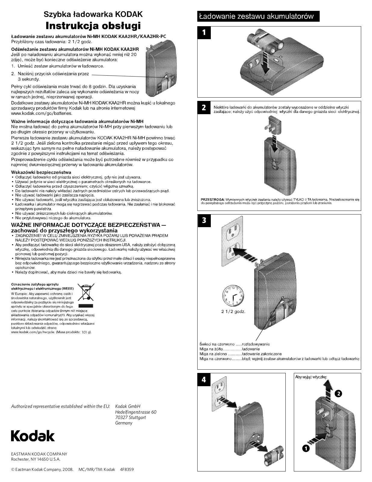 Kodak Ładowarki do akumulatorów Ni-MH User Manual