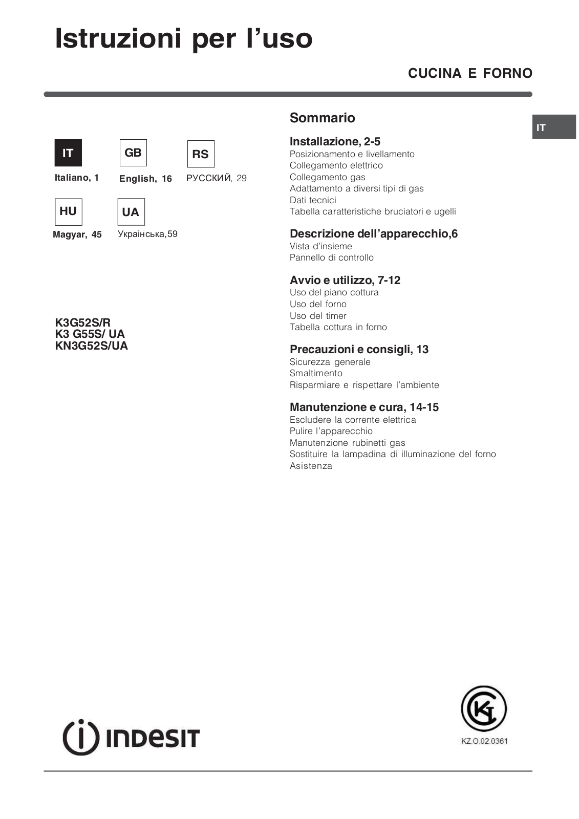 Indesit KN 3G52 S User manual