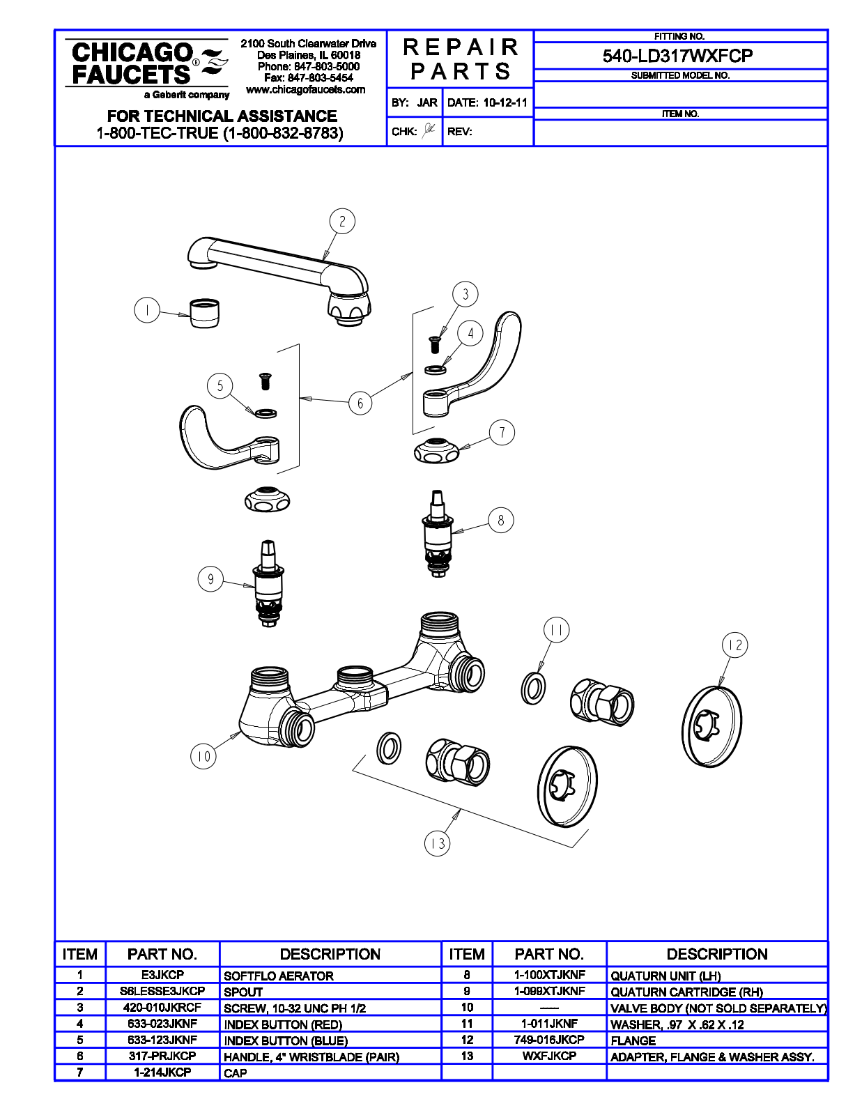 Chicago Faucet 540-LD317WXF Parts List