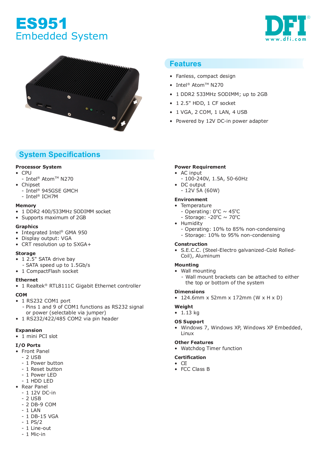 Dfi ES951 DATASHEET