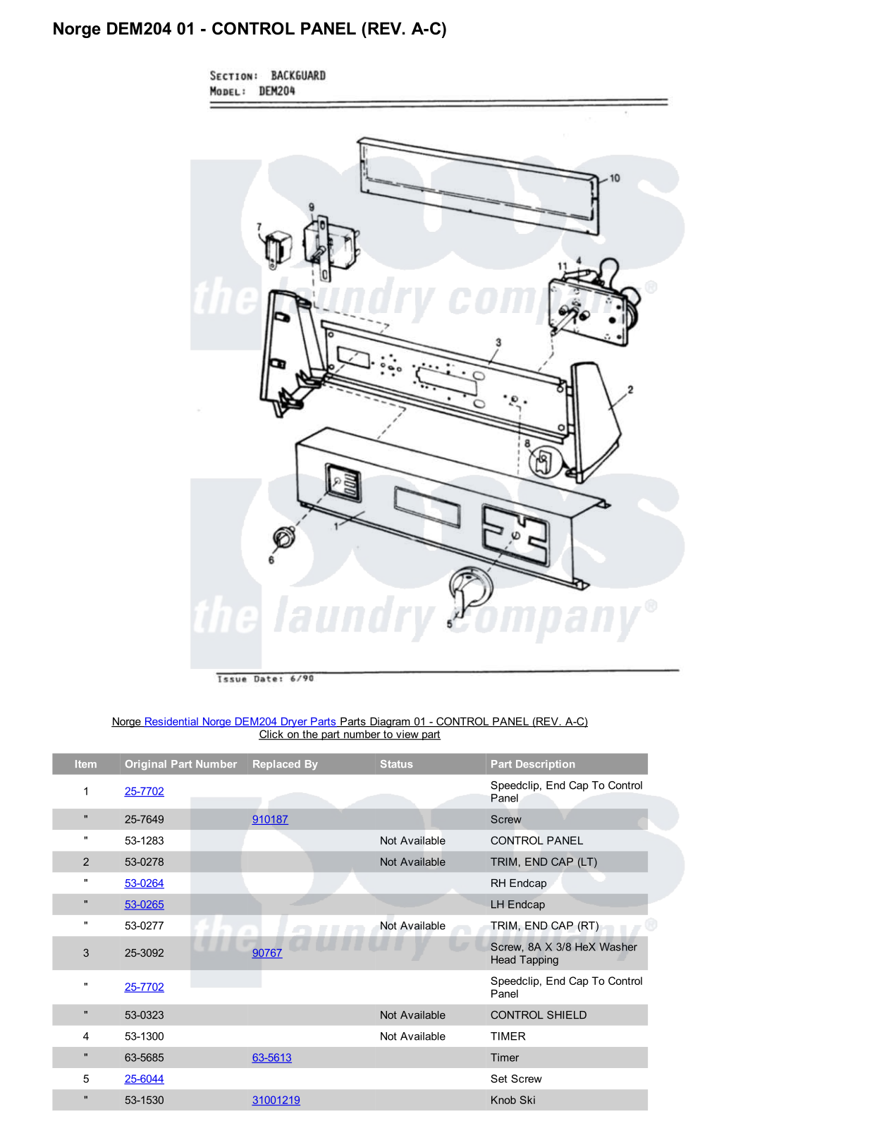 Norge DEM204 Parts Diagram