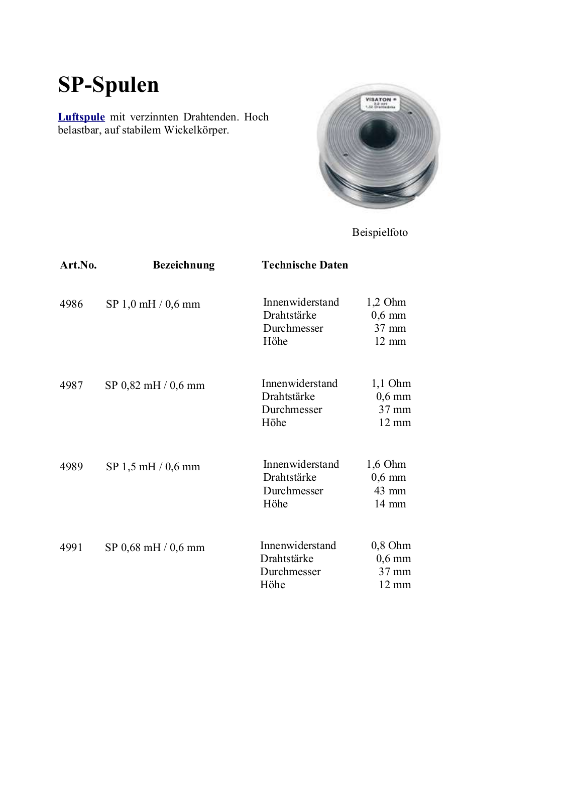 VISATON VIS SP 4989 Datasheet - ManualMachine.com
