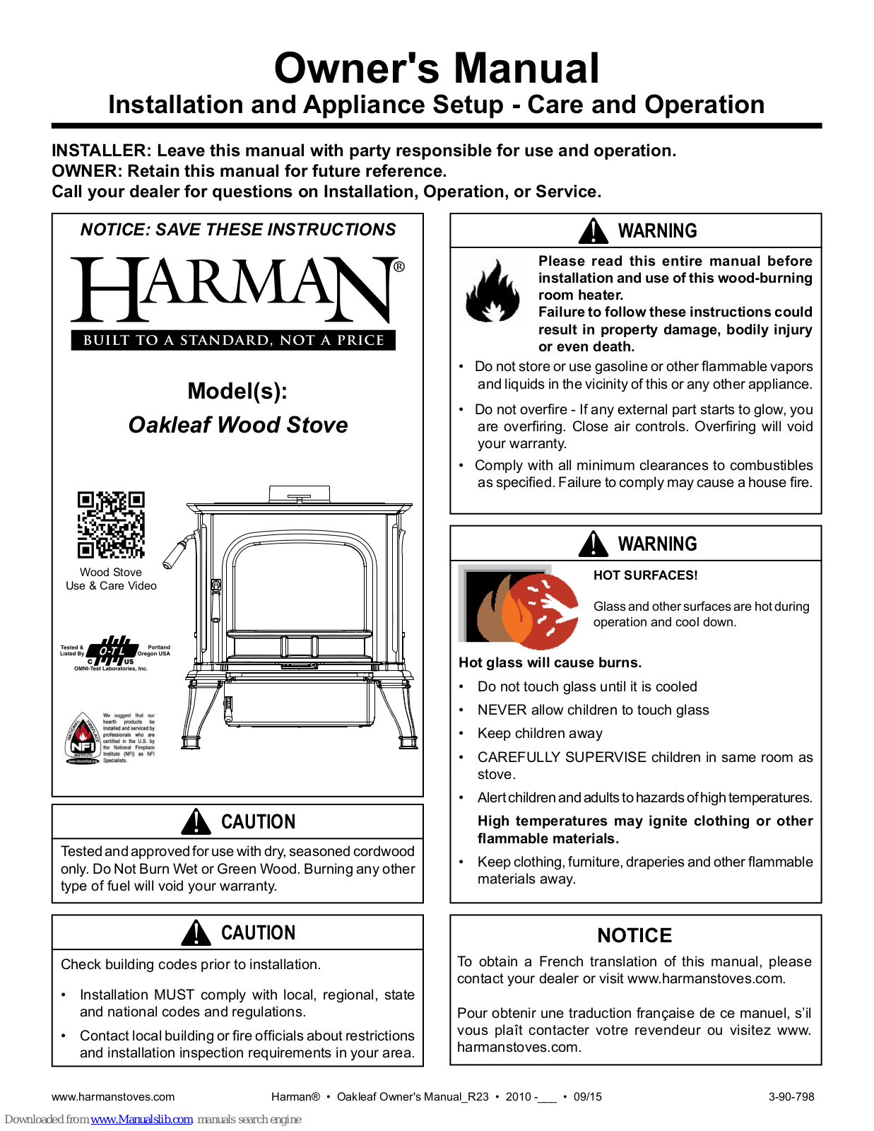 Harman Stove Company Oakleaf Owner's Manual