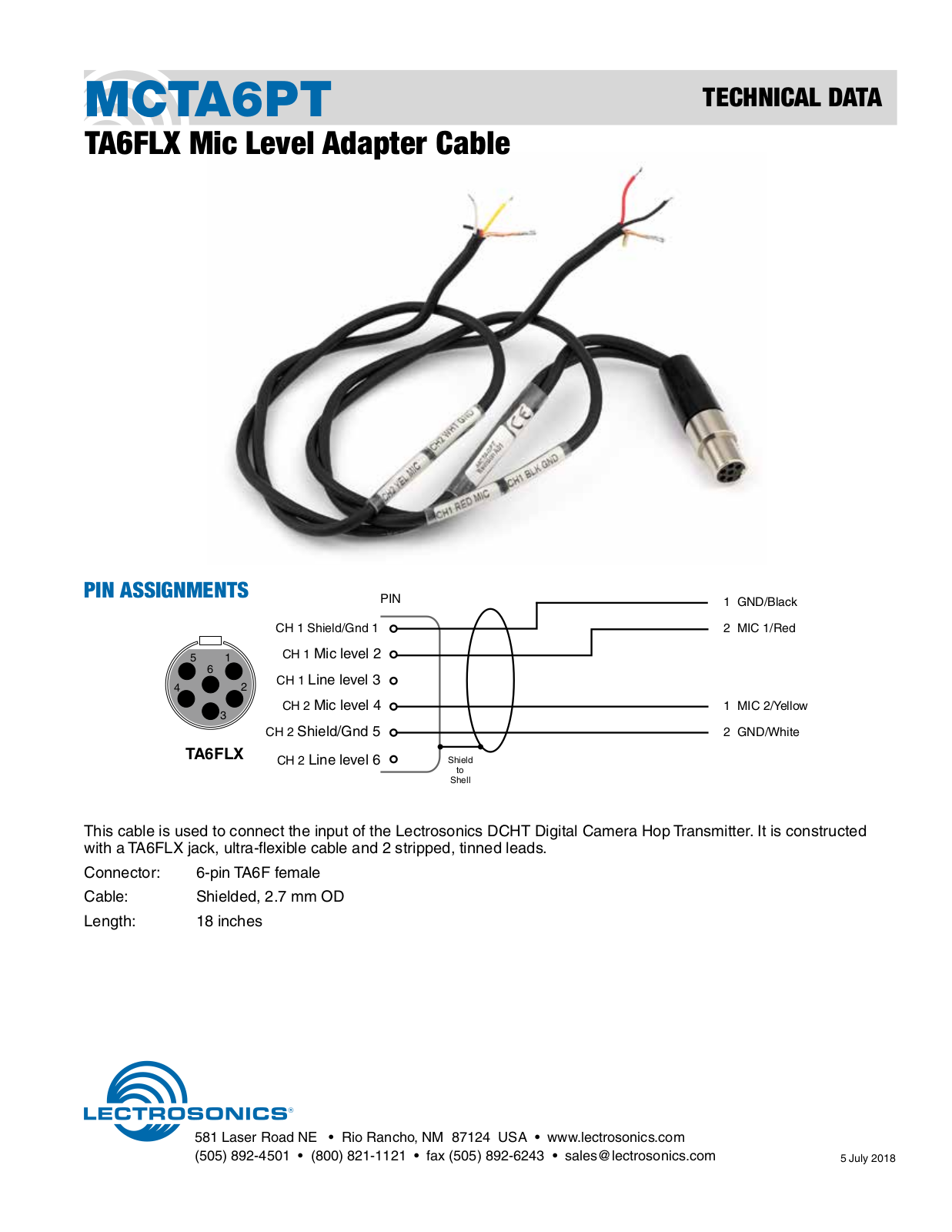 Lectrosonics MCTA6PT Data Sheet