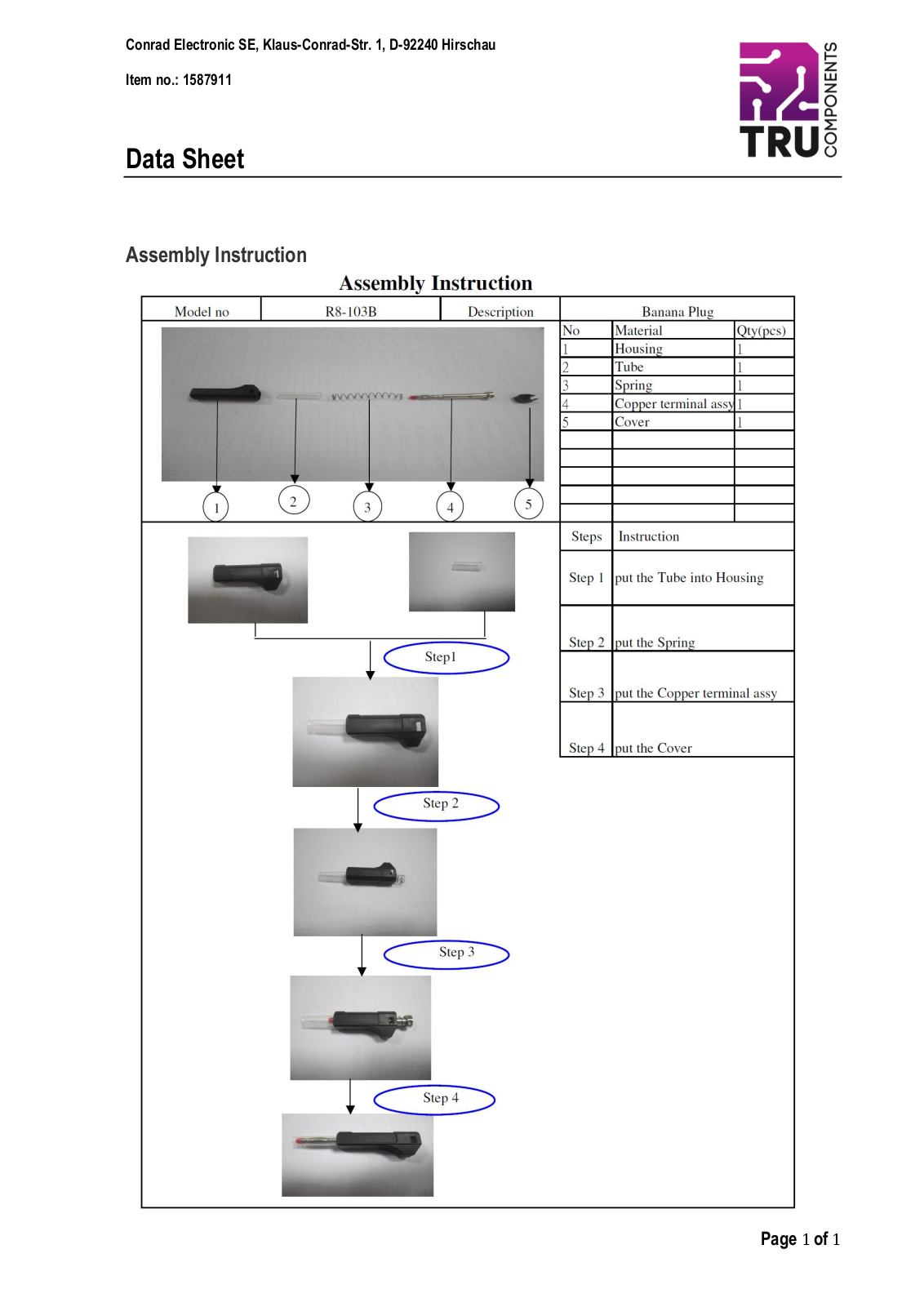 TRU COMPONENTS 1587911 Data Sheet