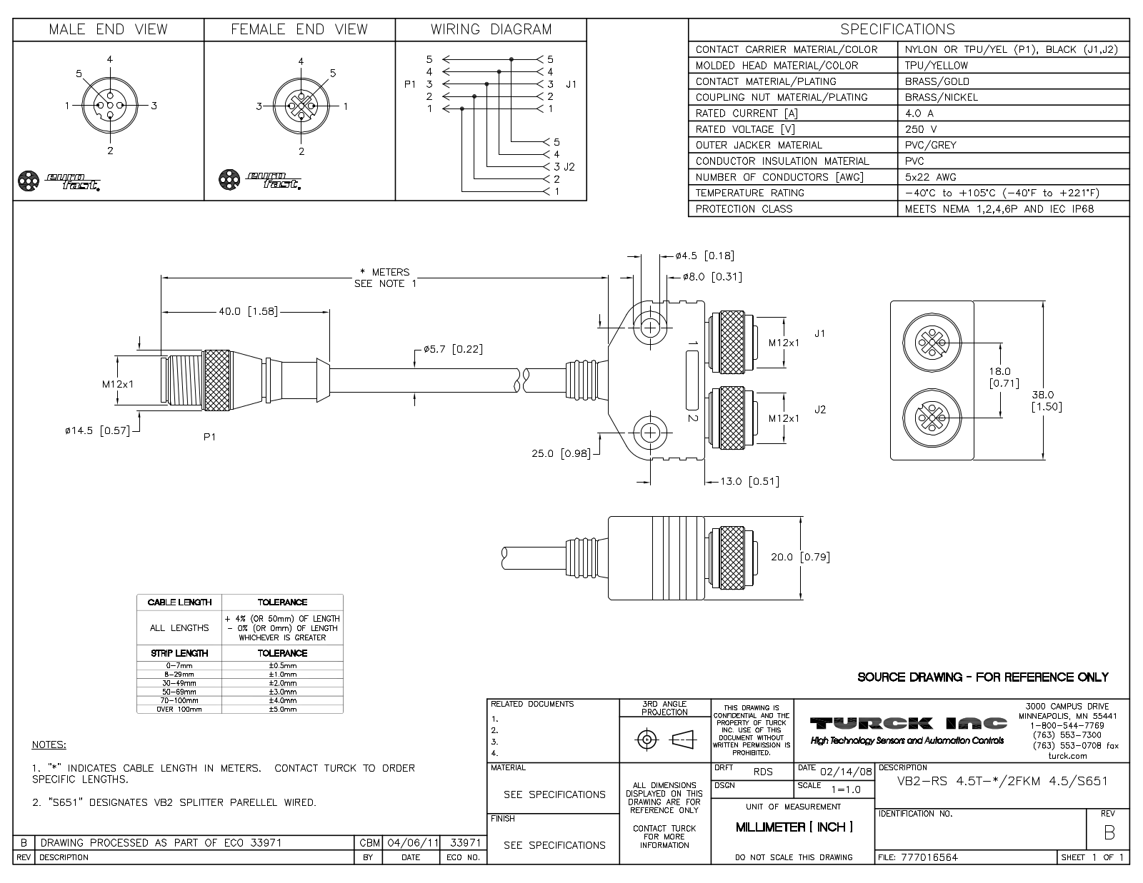 Turck VB2-RS4.5T-2/2FKM4.5/S651 Specification Sheet