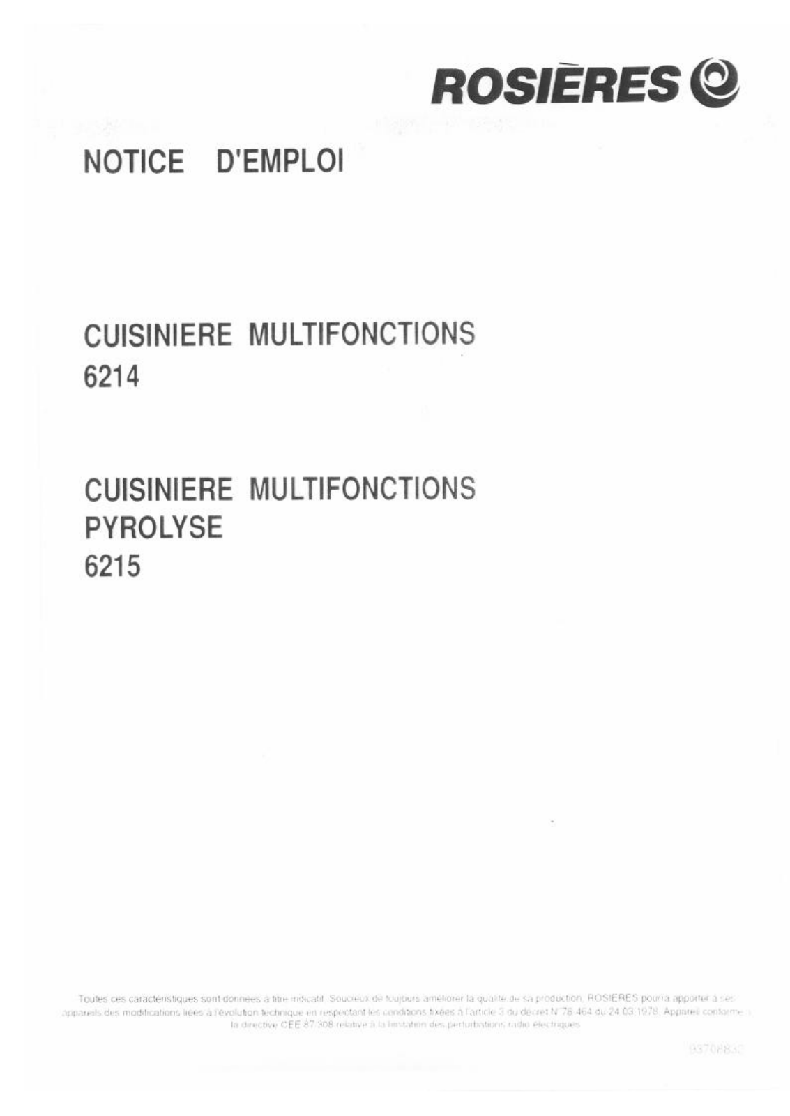 ROSIERES 6214, 6215 User Manual