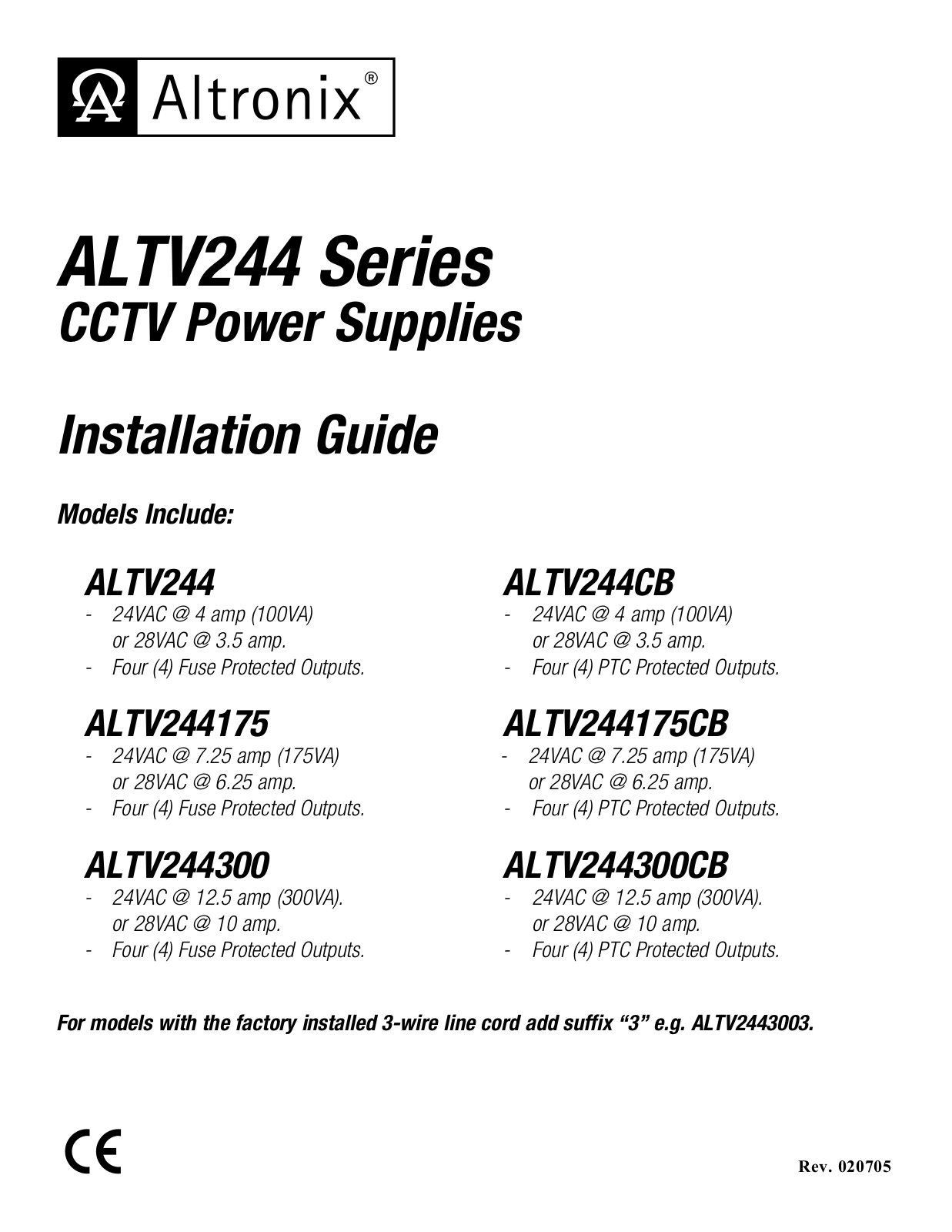 Altronix ALTV244CB Installation Instructions