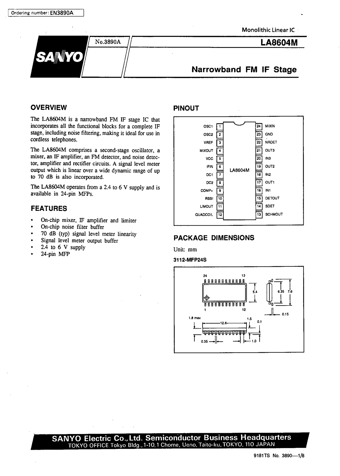 SANYO LA8604M Datasheet