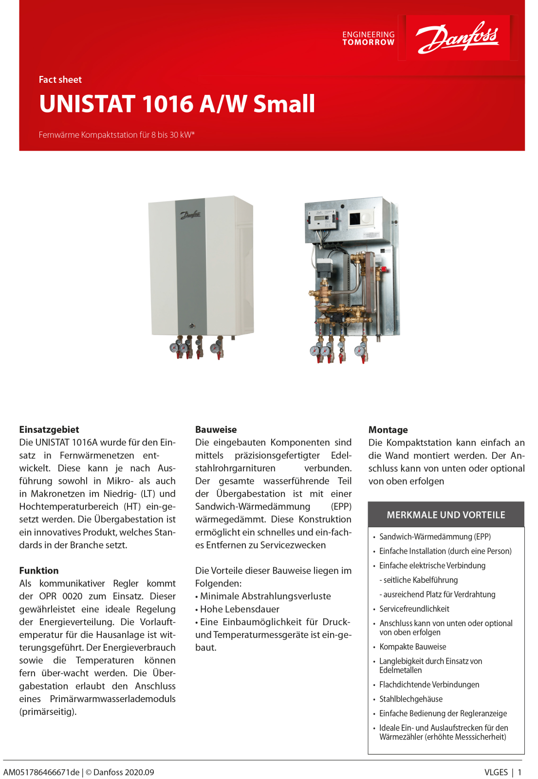 Danfoss UNISTAT 1016 A Fact sheet