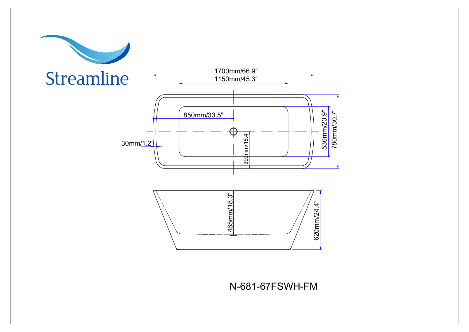 Streamline Bath SLBH7843 Dimensions - ManualMachine.com