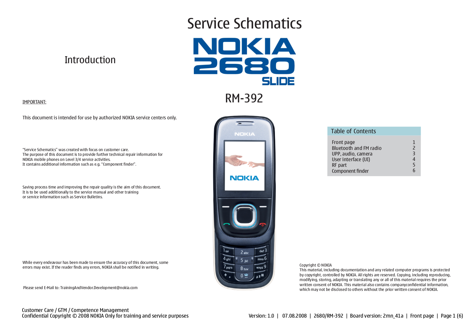 Nokia 2680 slide RM-392, 2680 slide  RM-393 Schematic