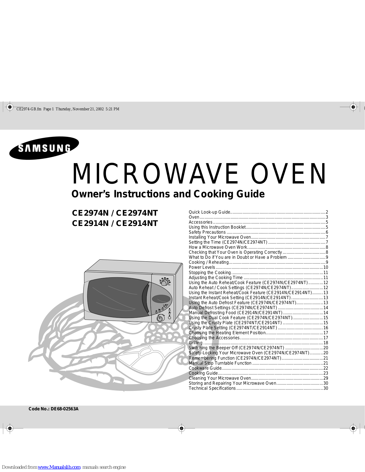 Samsung CE2974N, CE2914N, CE2974NT, CE2914NT Owner's Instructions Manual