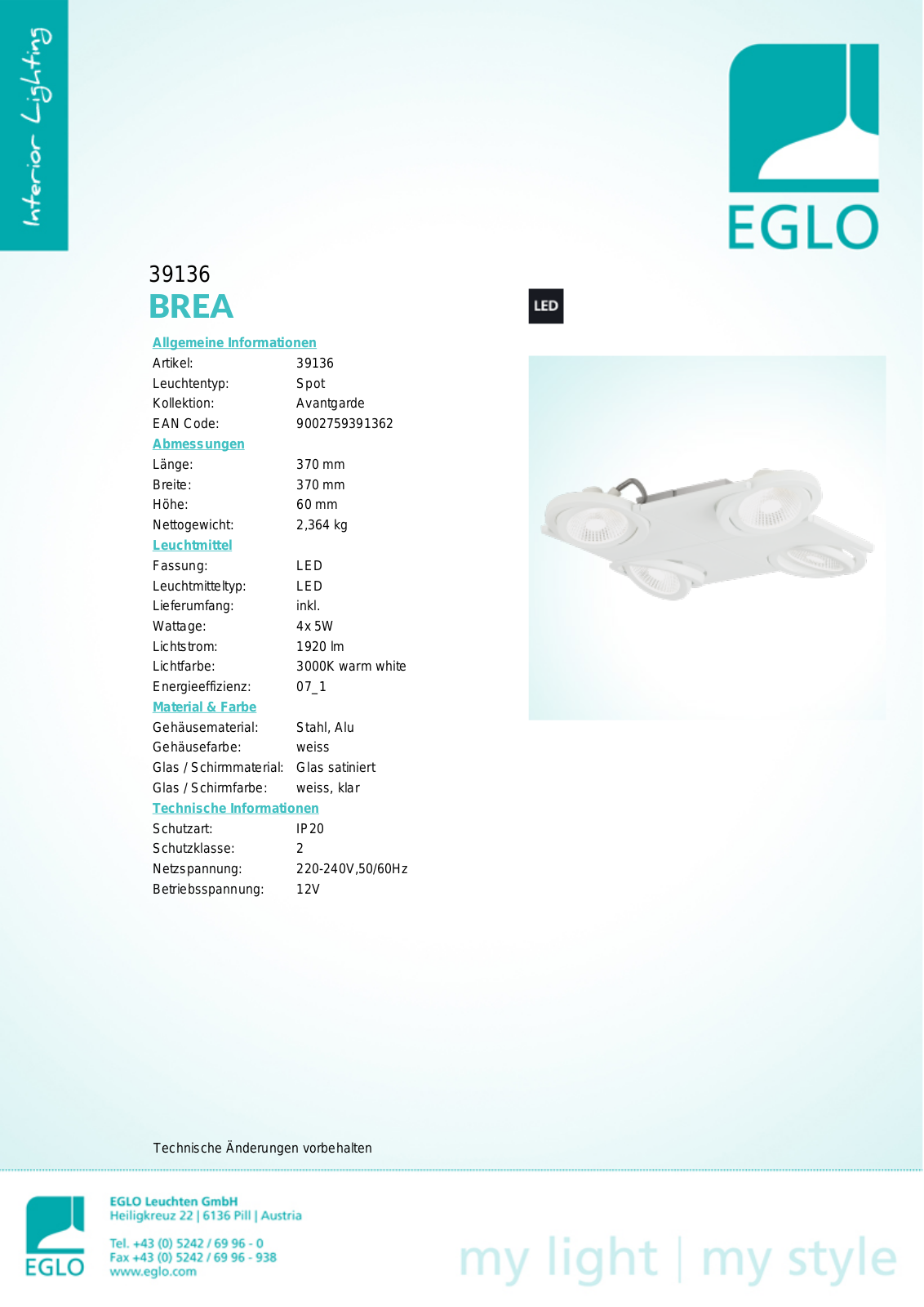 Eglo 39136 Service Manual