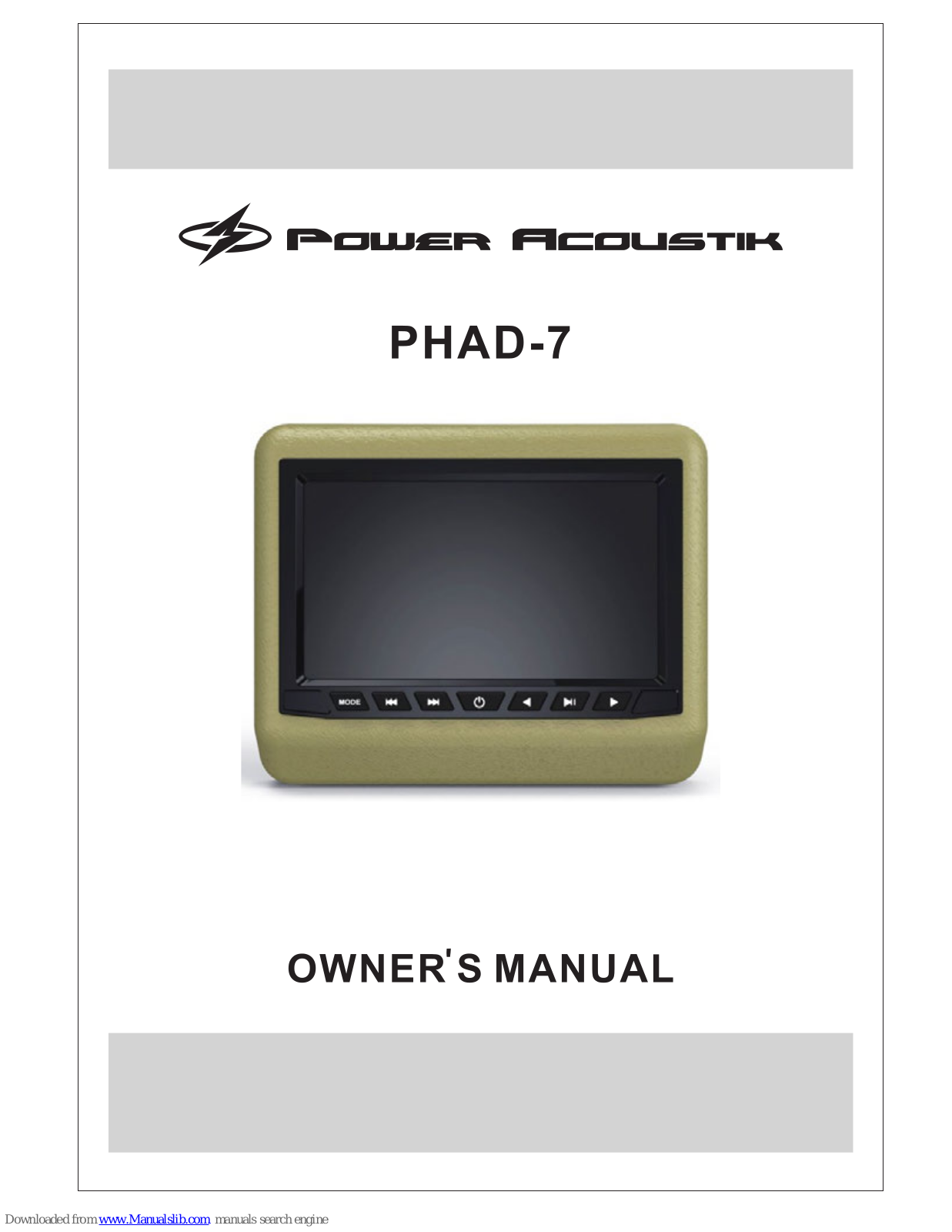 Power Acoustik PHAD-7 Owner's Manual