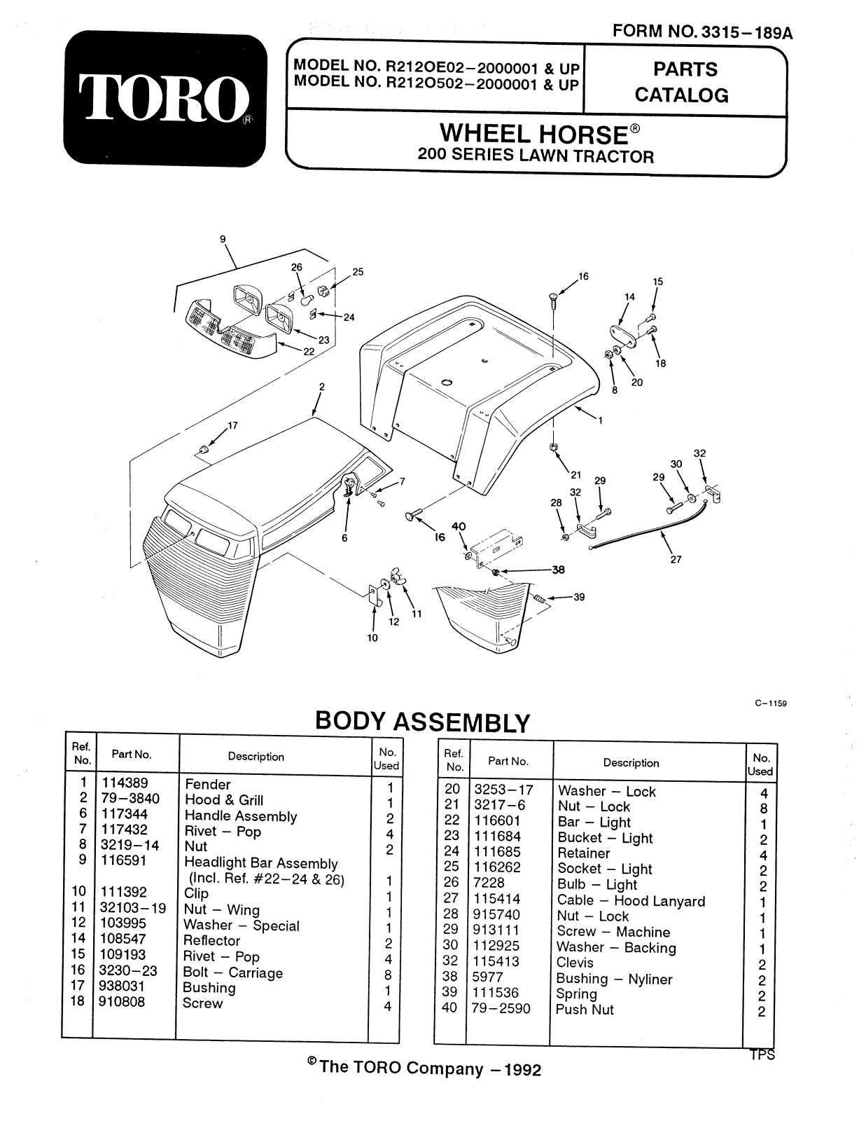 Toro R2-12O502, R2-12OE02 Parts Catalogue