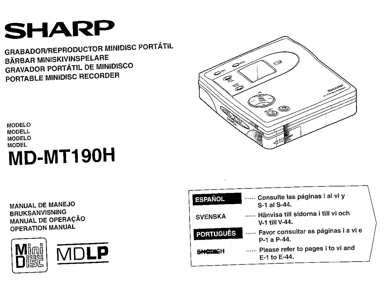 Sharp MD-MT190H User Manual