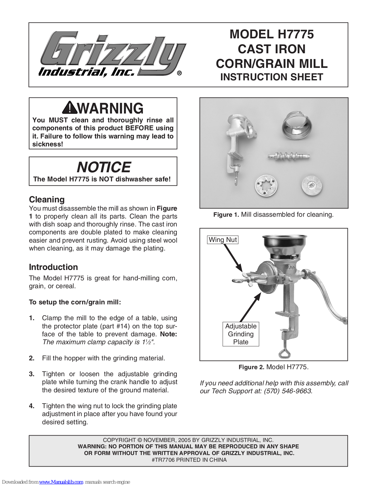 Grizzly H7775 Instruction Sheet