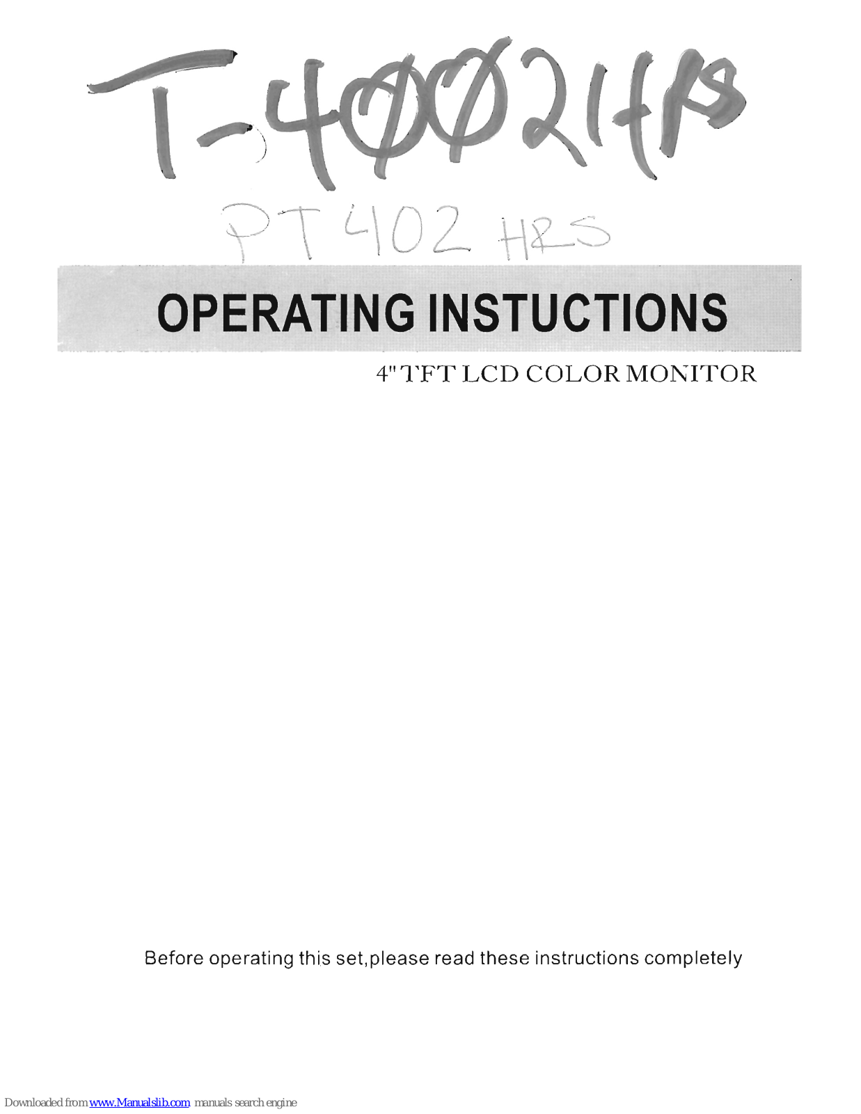 Farenheit T-4002HR Operating Instructions Manual