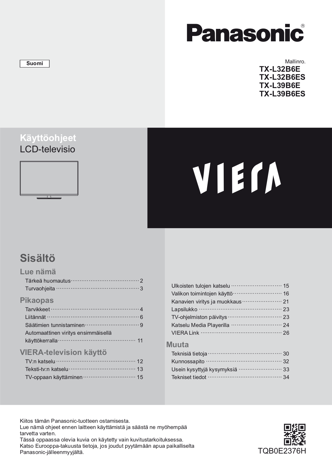 Panasonic TXL32B6ES, TXL39B6ES, TXL39B6E, TXL32B6E User Manual