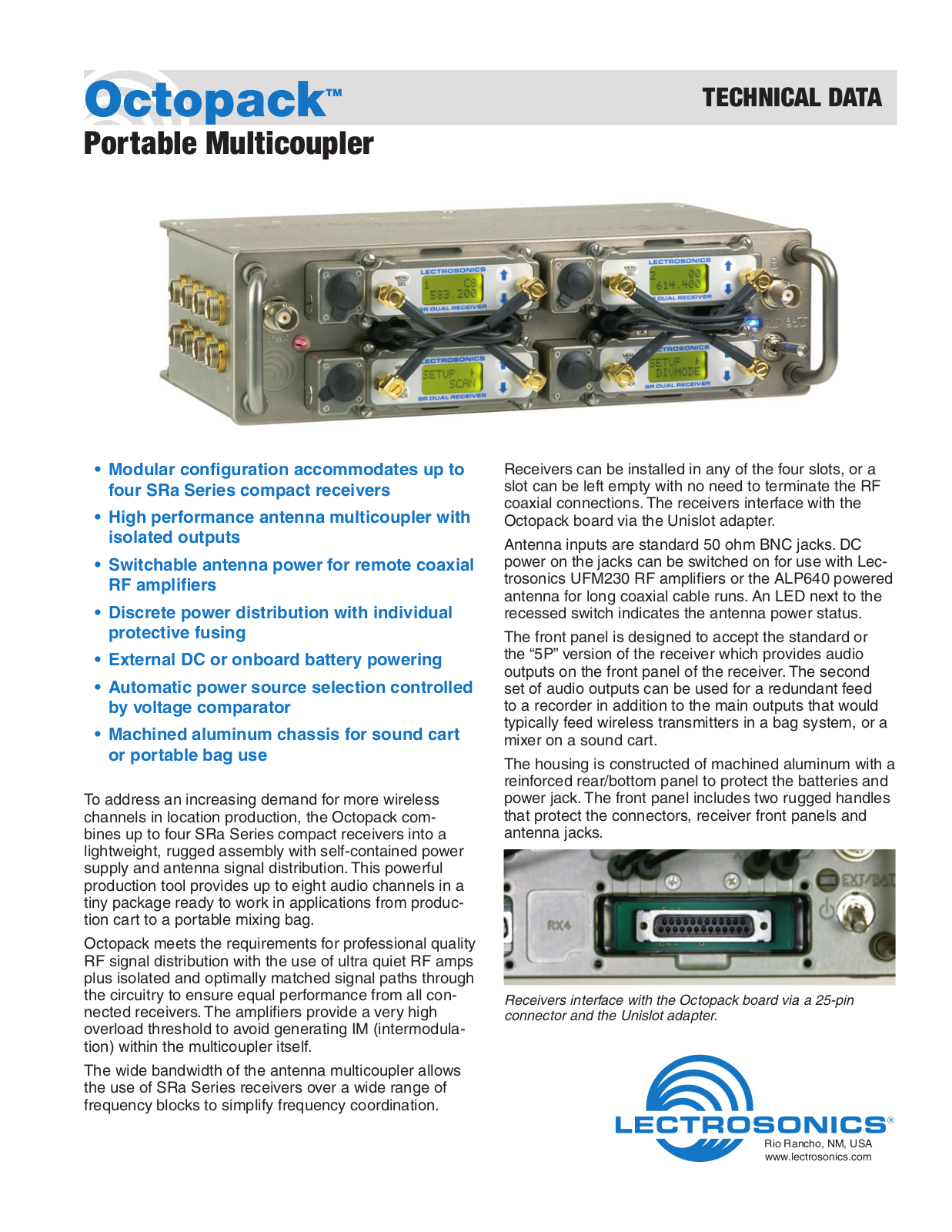 Lectrosonics OCTOPACK Data Sheet