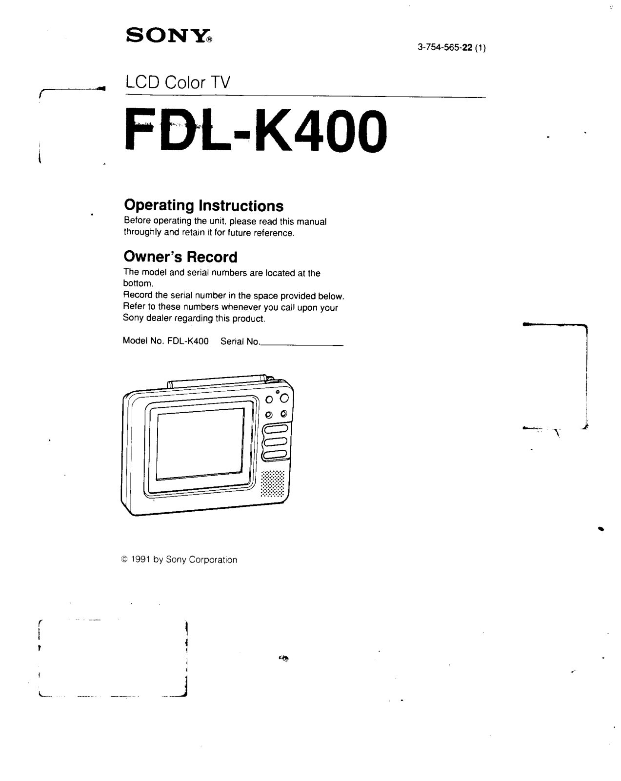 Sony FDL-K400 Operating Manual