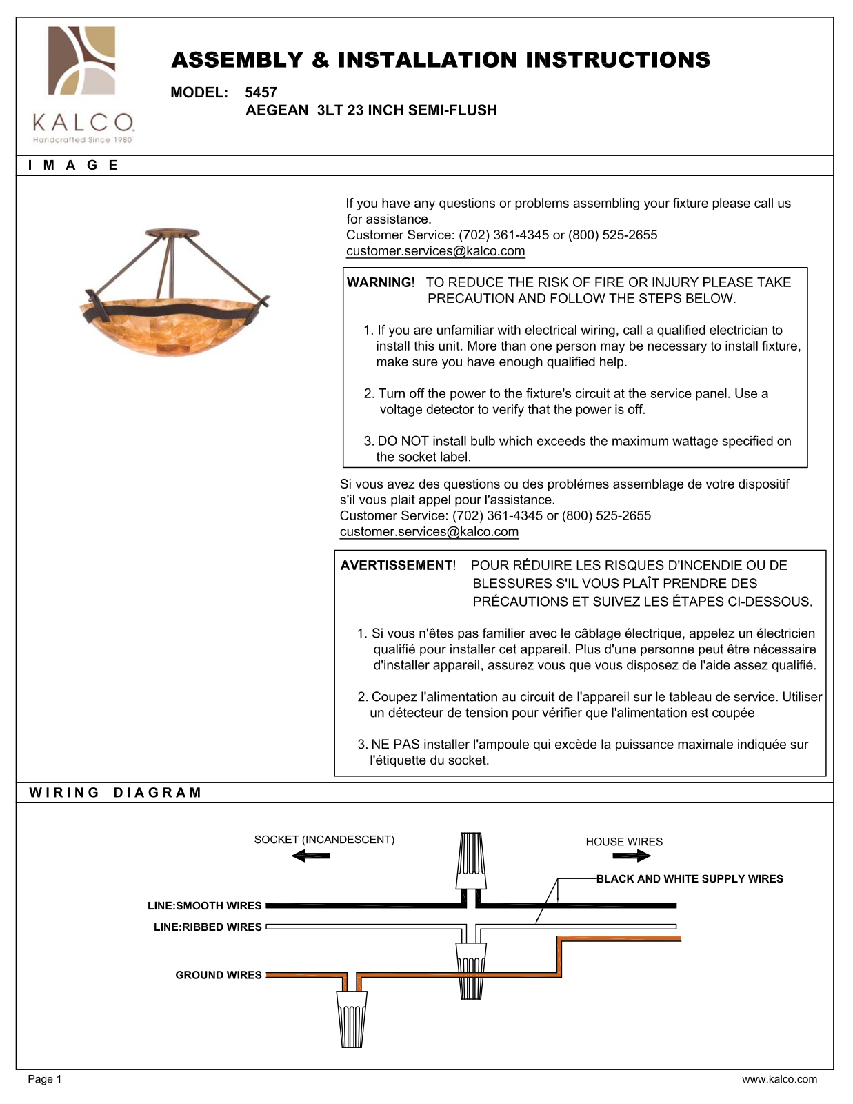 Kalco 5457BBUDDA, 5457CIALAB, 5457CIPENSH, 5457MGIRSH, 5457MGVIC Assembly Guide