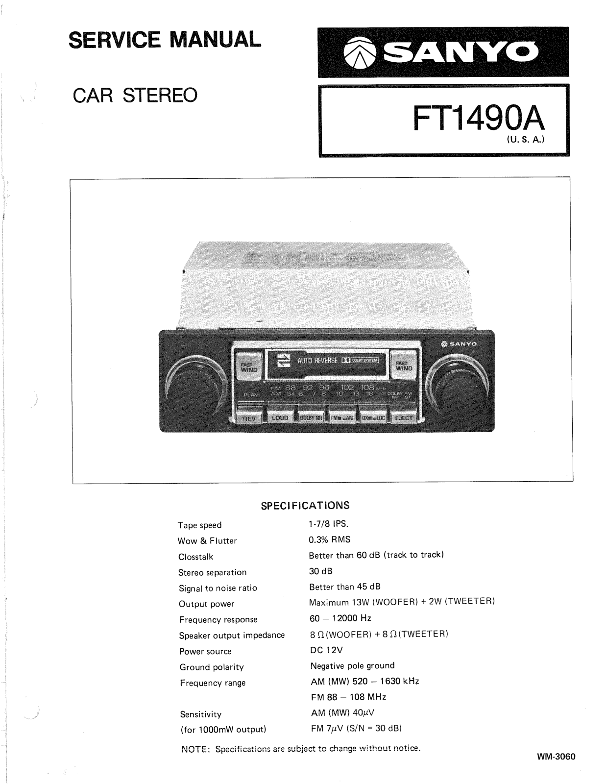 Sanyo FT-1490-A Service manual