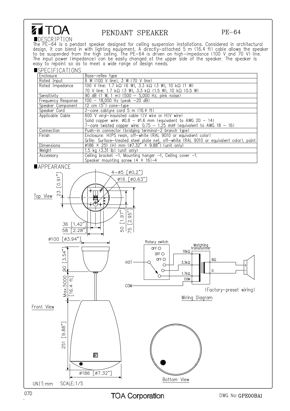 TOA PE-64 User Manual