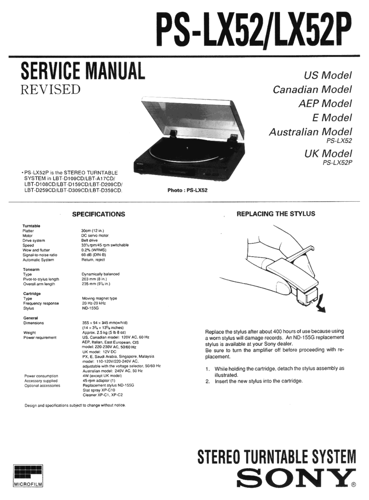 Sony PS-LX52P, PS-LX52 Service Manual