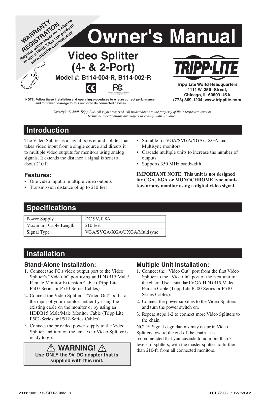 Tripp Lite B114-002-R, B114-004-R User Manual