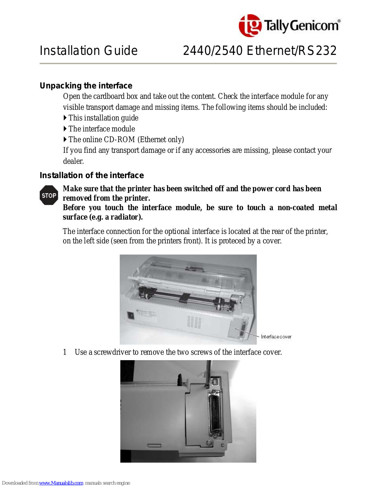 TallyGenicom 2440, 2540 Installation Manual