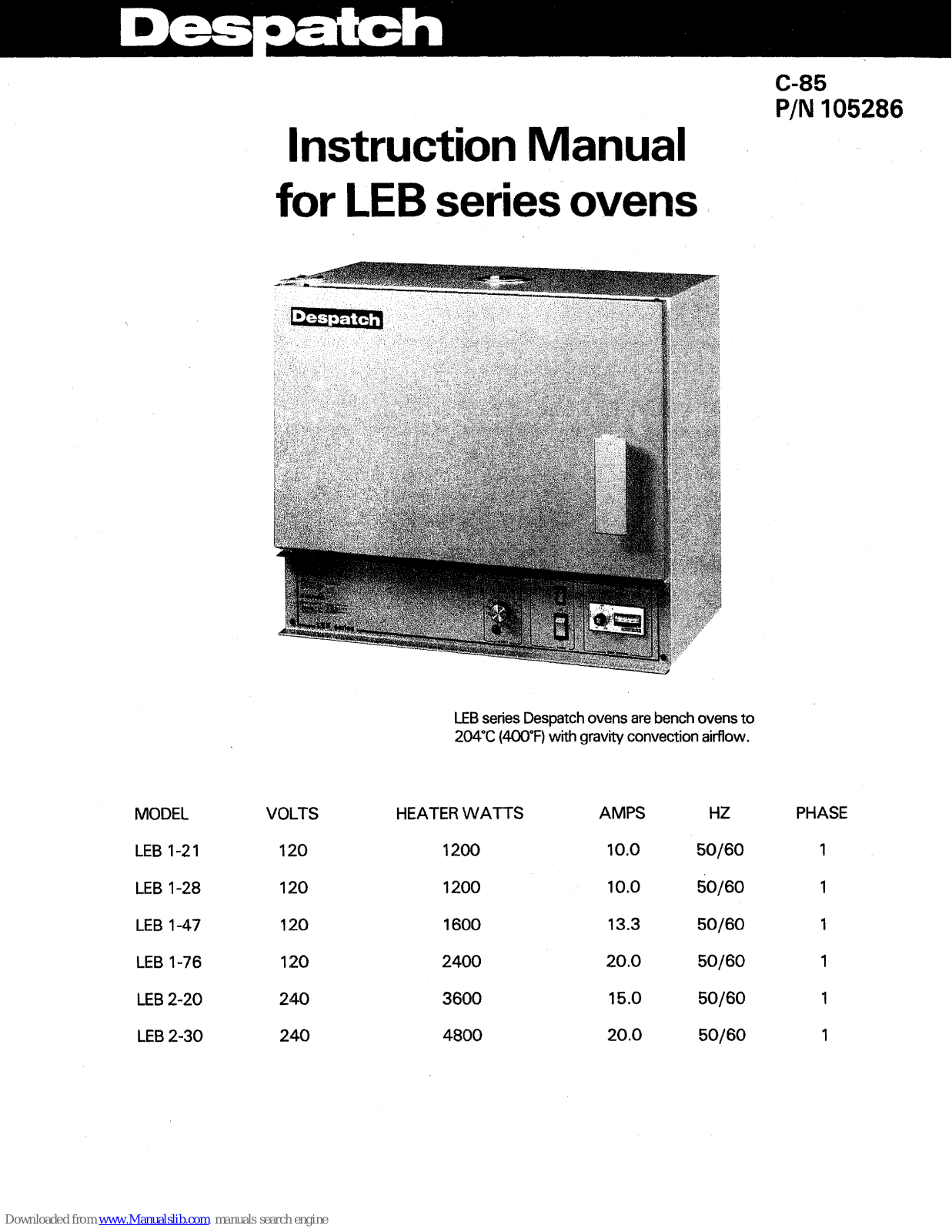 Despatch LEB 1-21, LEB 1-28, LEB 2-30, LEB 1-47, LEB 1-76 Instruction Manual