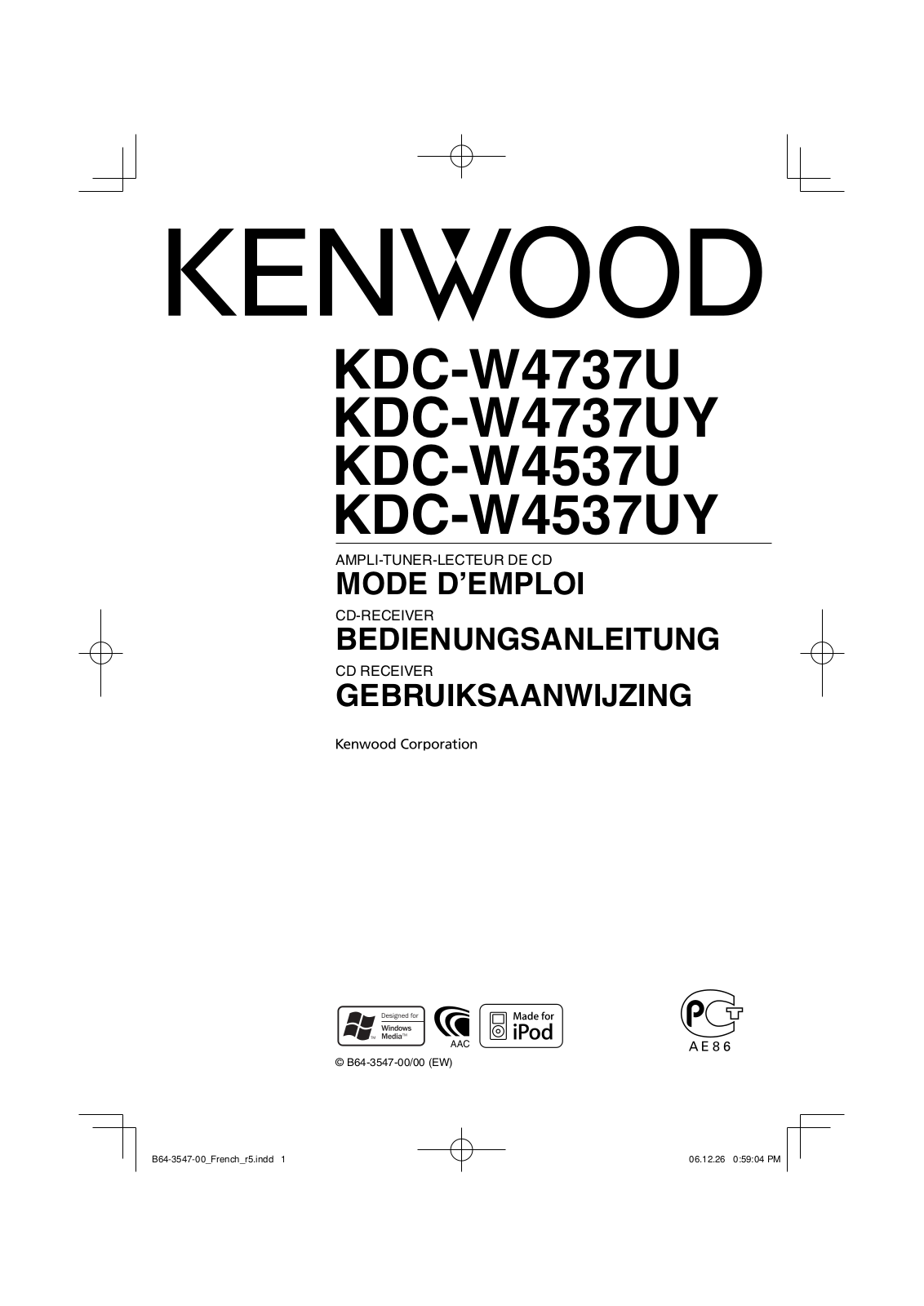 Kenwood KDC-W4537U, KDC-W4737UY, KDC-W4737U, KDC-W4537UY User Manual