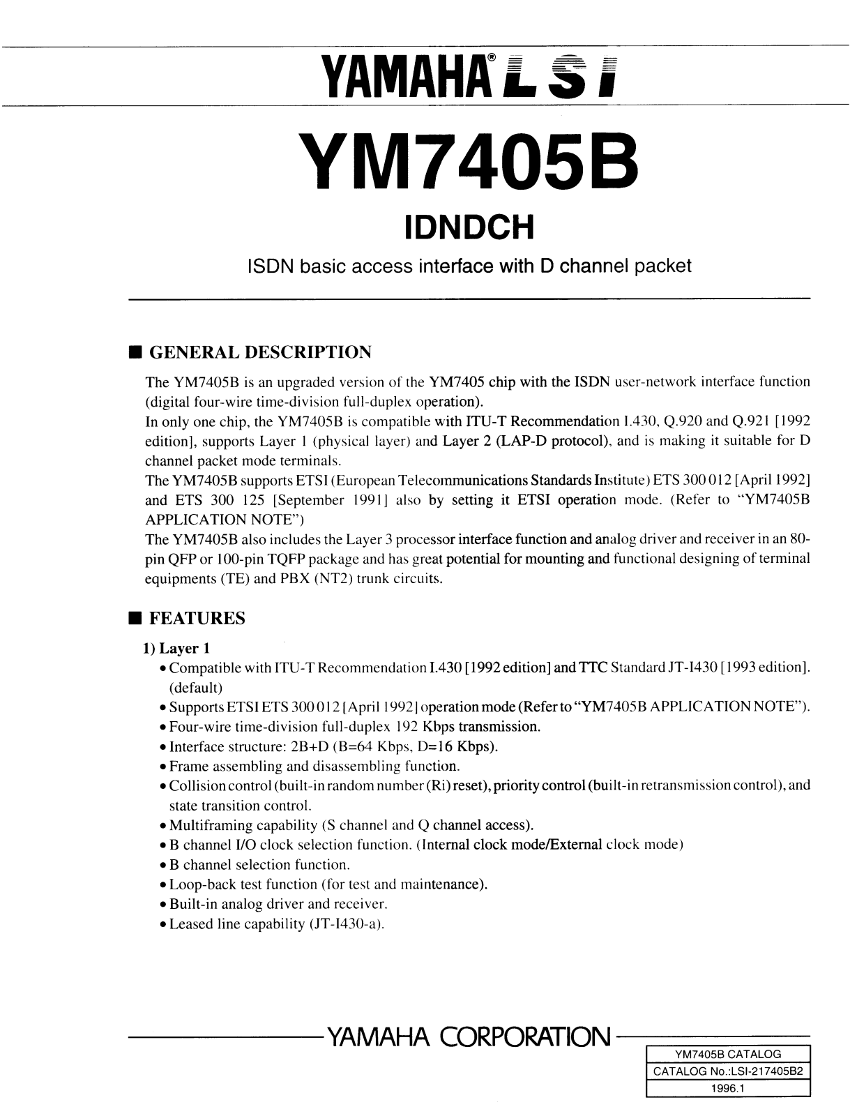 YAMAHA YM7405B Datasheet