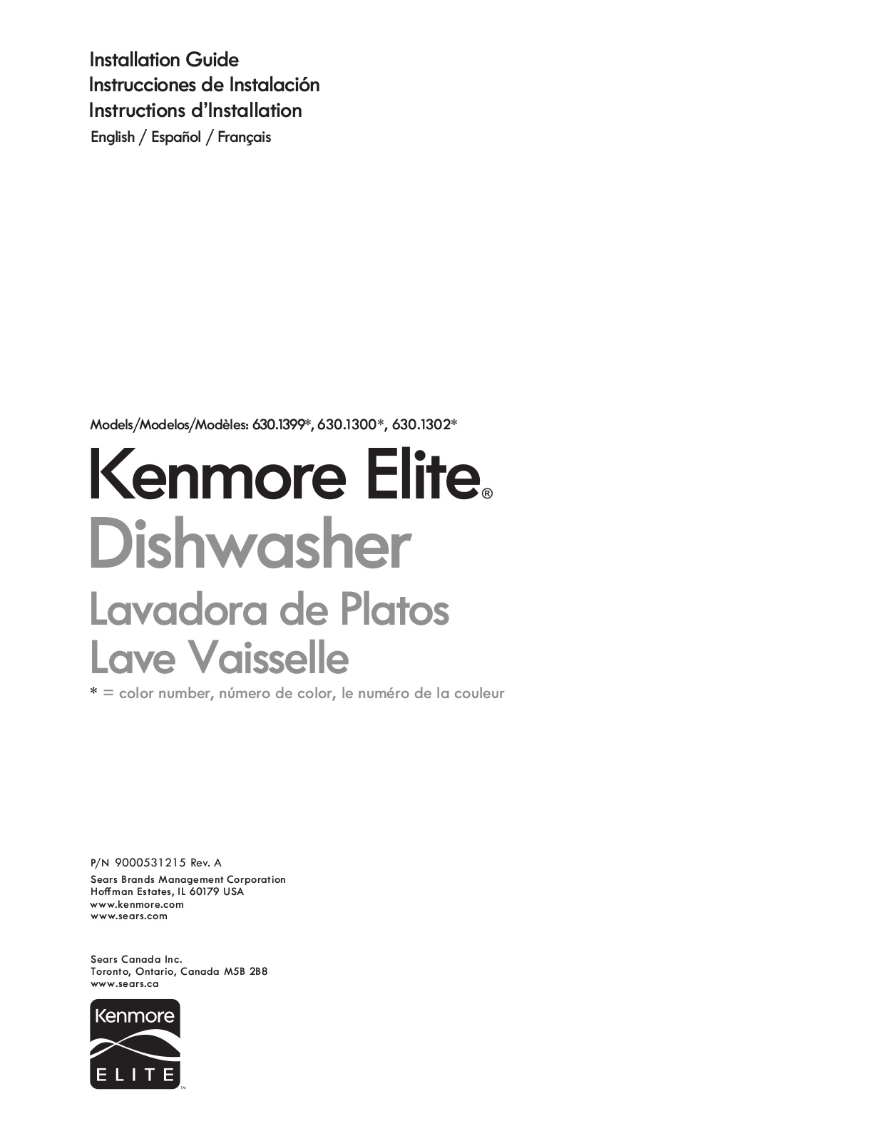 Kenmore 630.1399, 630.1300, 630.1302 Installation Manual