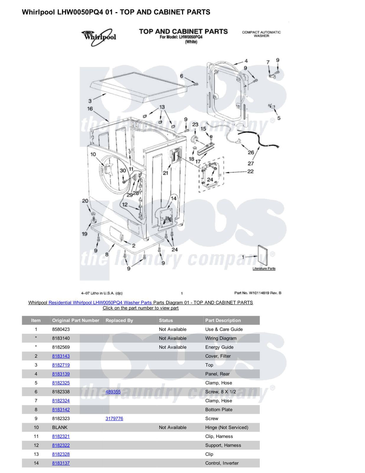 Whirlpool LHW0050PQ4 Parts Diagram