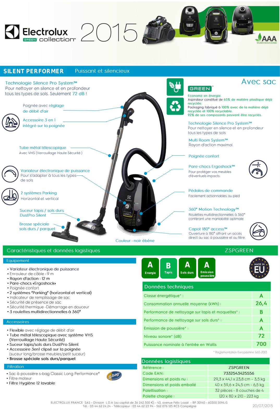 Electrolux ZSPGREEN product sheet