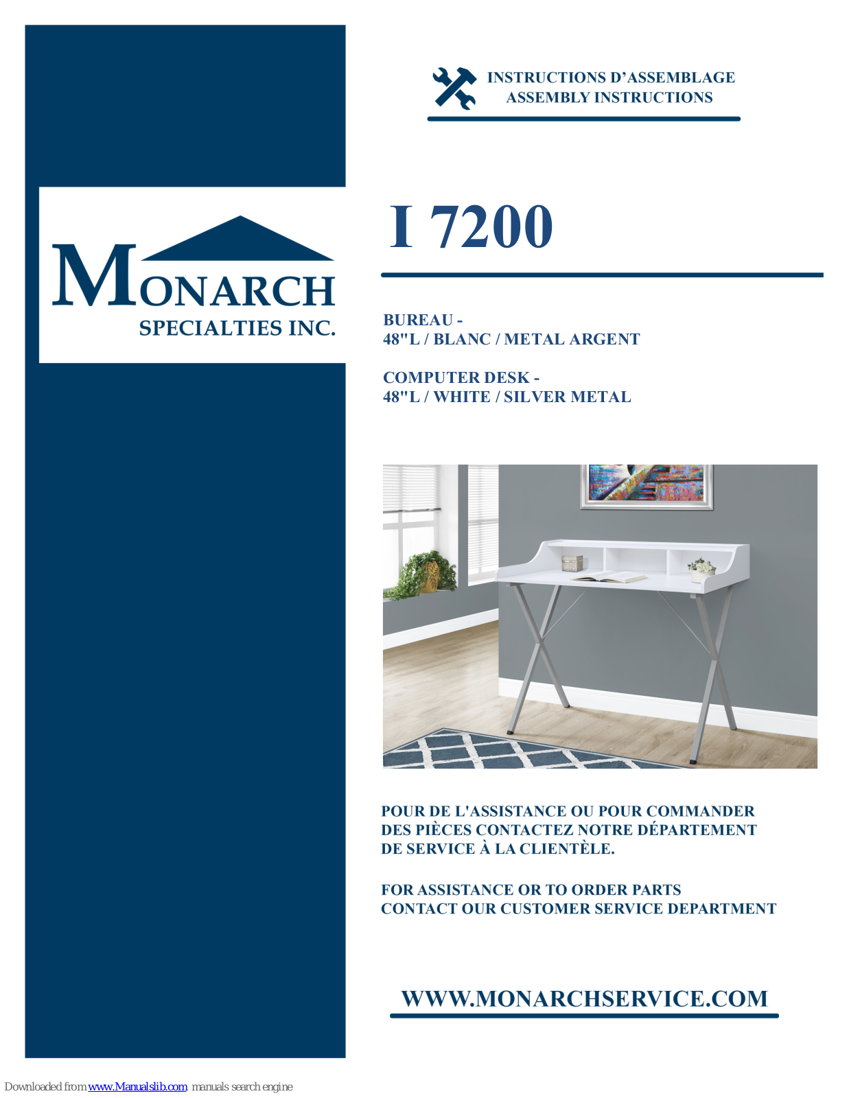 Monarch Specialties I 7200 Assembly Instructions Manual