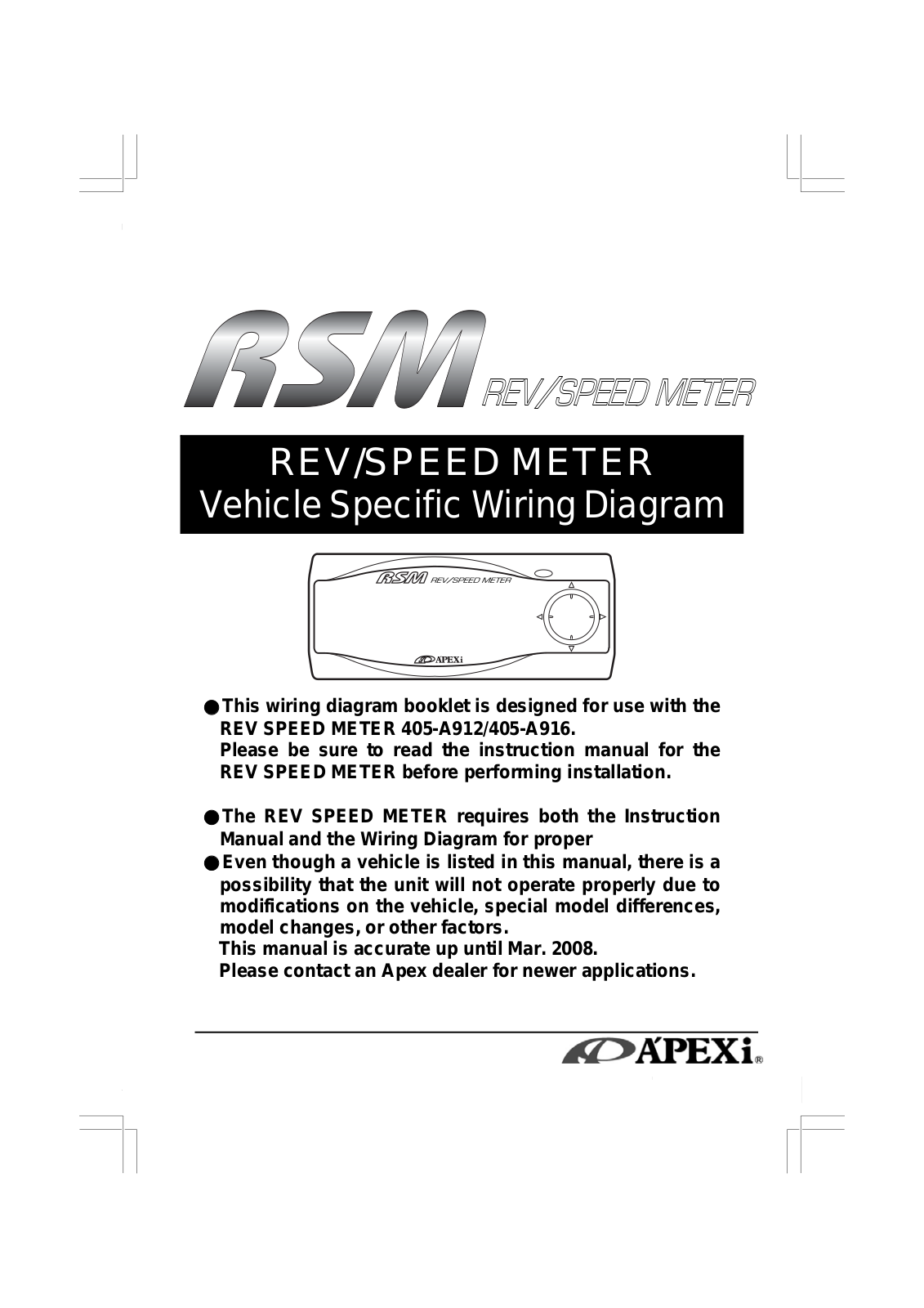 Apex Digital REV SPEED METER User Manual