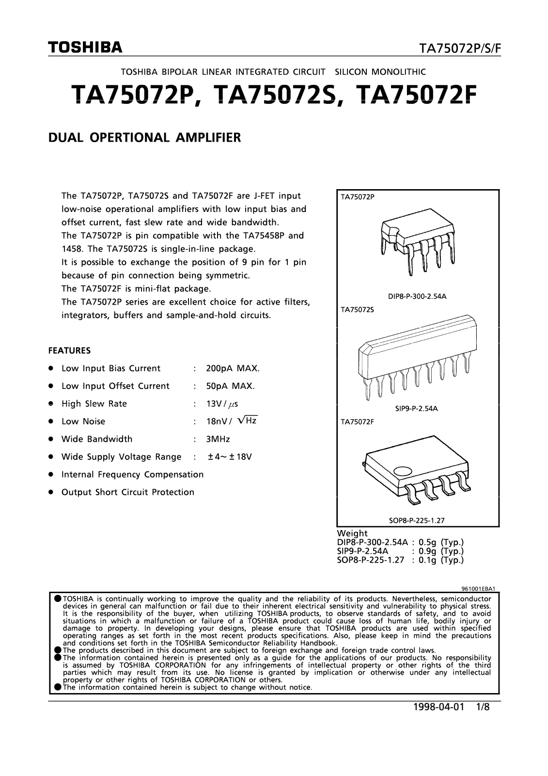 Toshiba TA75072F Datasheet