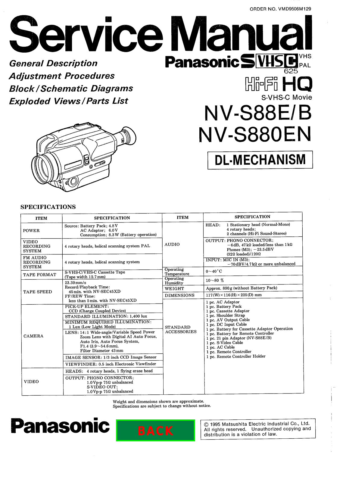 Panasonic NV-S88, NV-S880 Service Manual