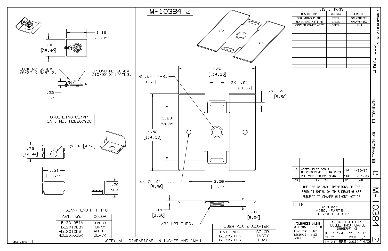 Hubbell HBL2010, HBL2051 Reference Drawing