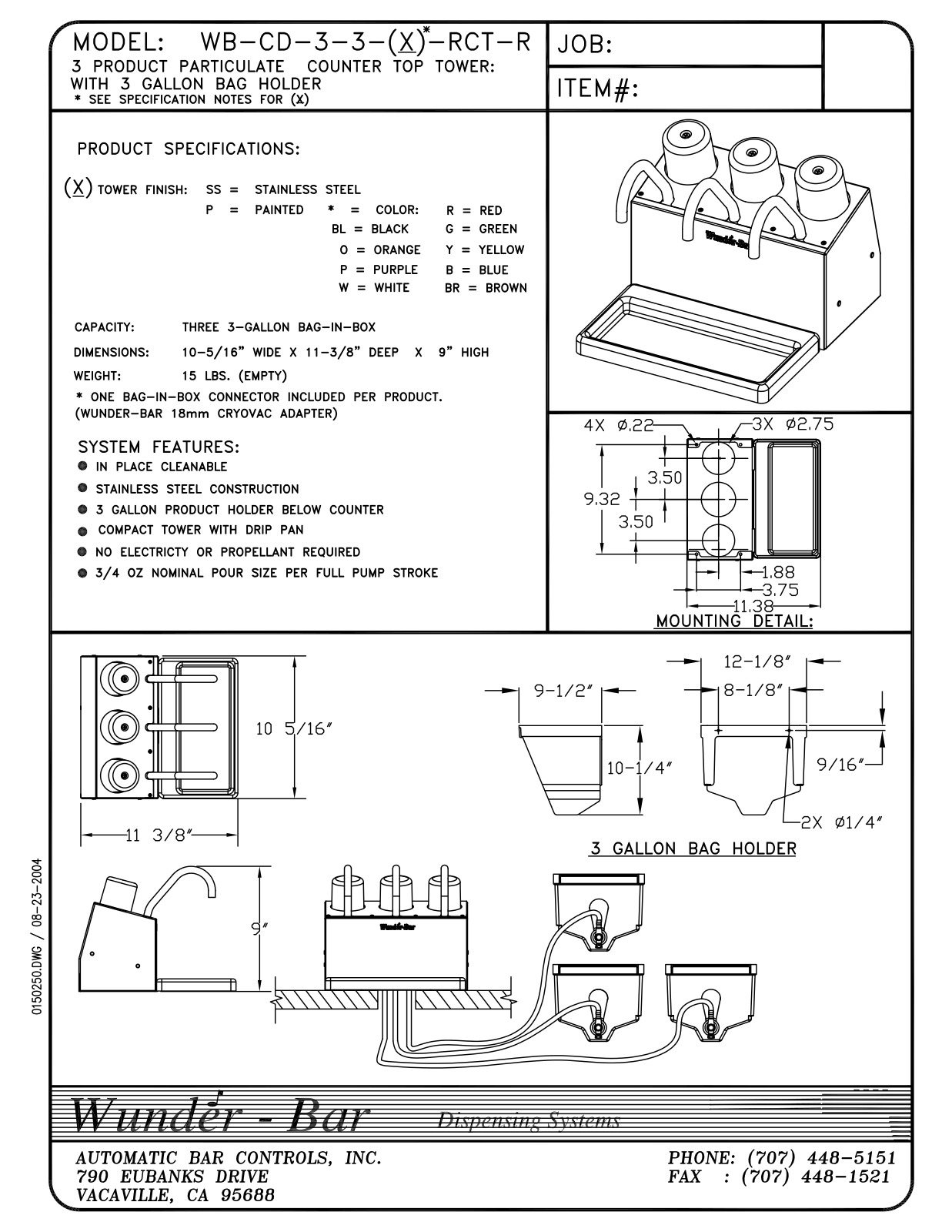 Wunder Bar WB-CD-3-3-X-RCT-R User Manual