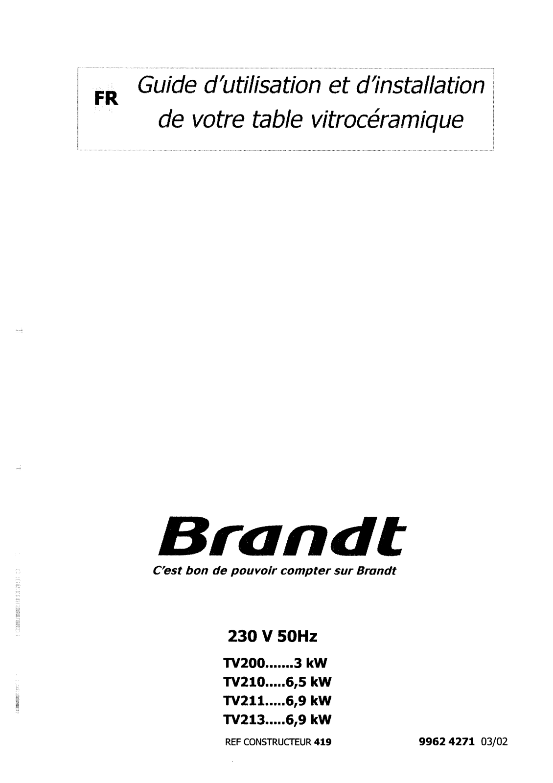 BRANDT TV211 User Manual